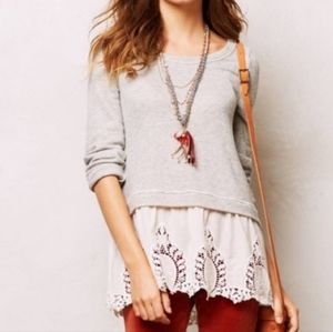 Anthropologie Postmark Gray Sweatshirt Tunic White Eyelet Lace Peplum He…